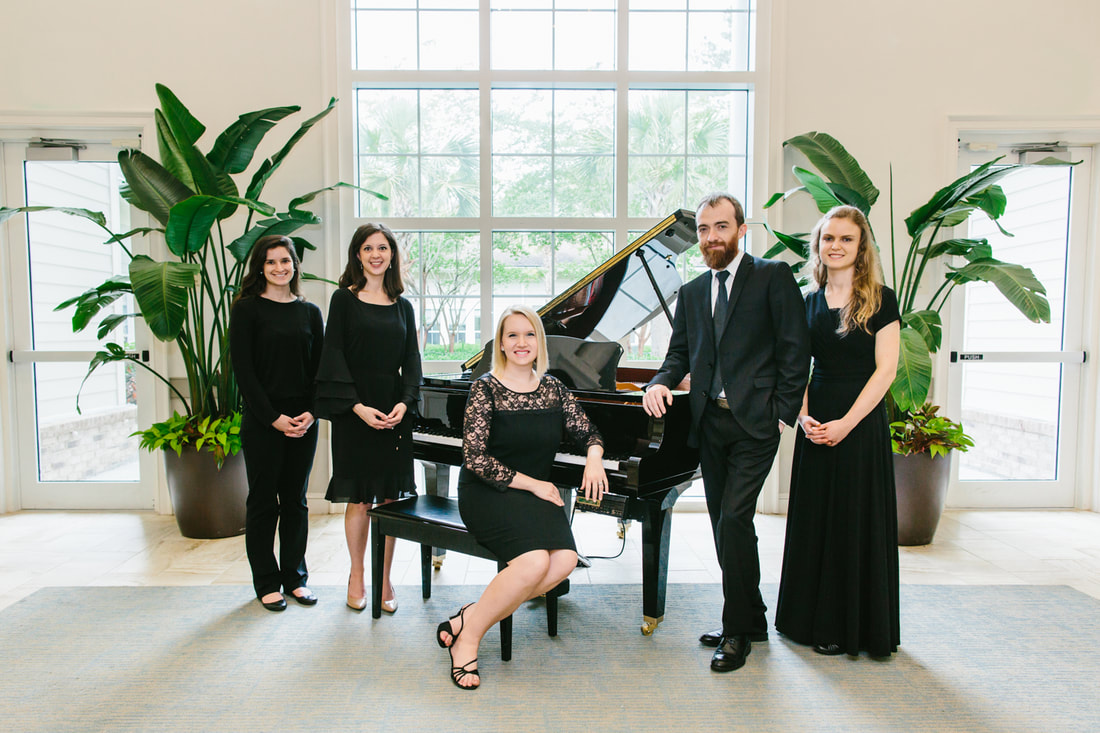 Photo: Lowcountry Pianist & Company Team - Mallory Glover, Rachel Premo, Holly Slice, Ramiro Allende, Emilee Johnson