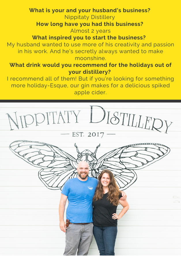 Photo of Traxler Littlejohn and Claire Littlejohn outside of their distillery: Nippitaty Distillery in Park Circle, North Charleston, SC. They love making organic gin!